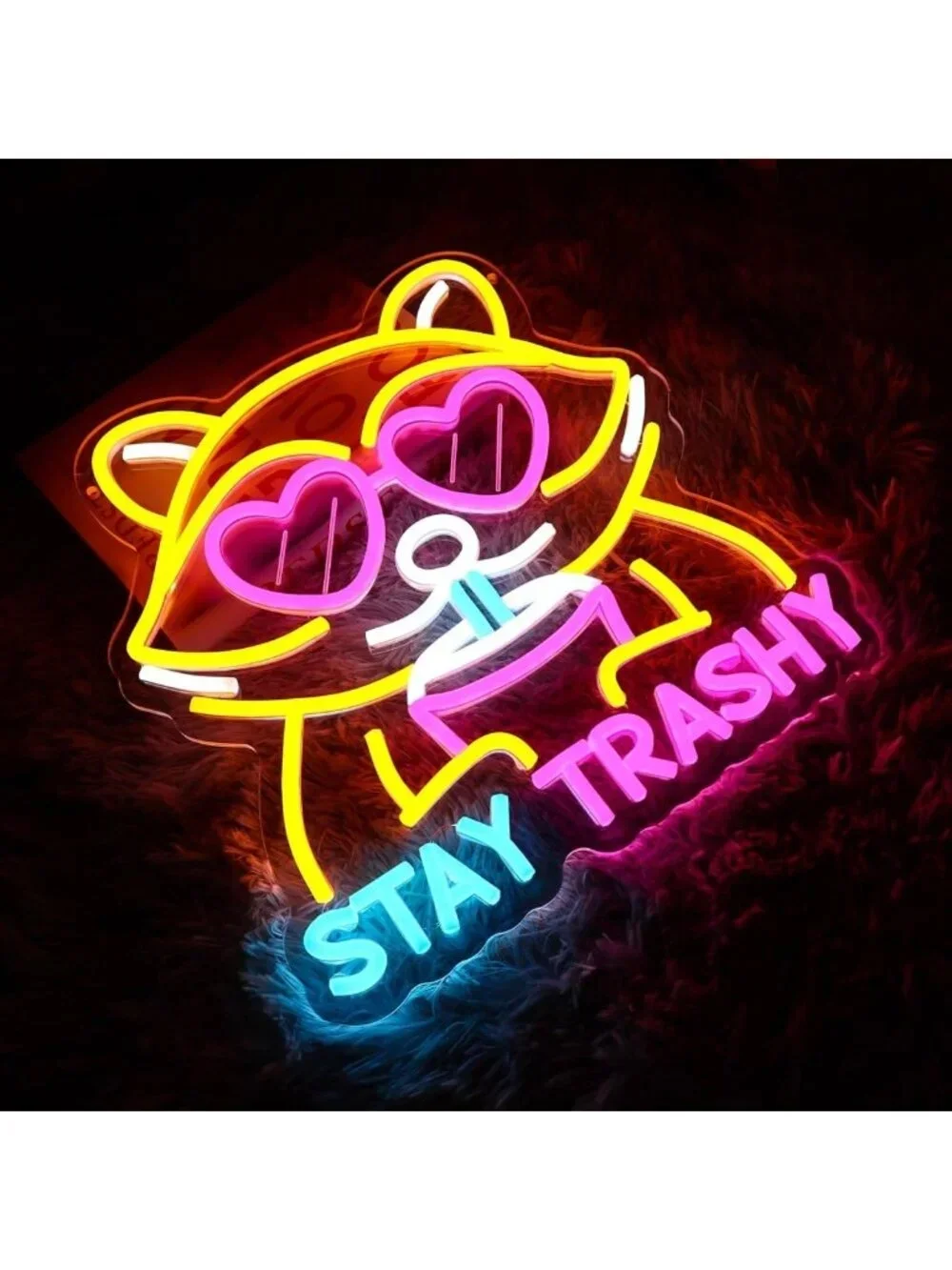 Cute Neon Raccoon Sign - Dimmable LED Wall Decor for Bedroom, Game Room